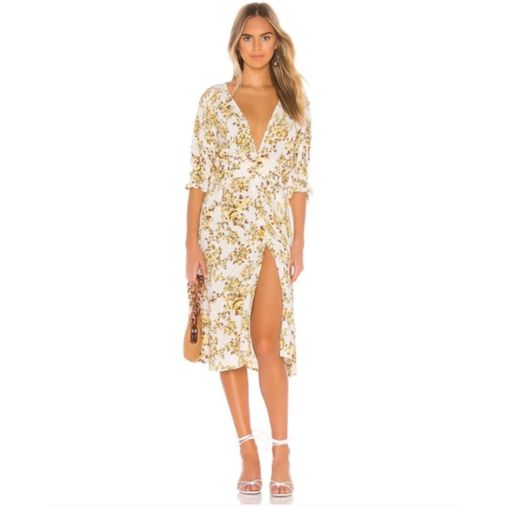 FAITHFUL‎ THE BRAND Goldie Yellow Floral Rafa Midi Dress EUC Sz S